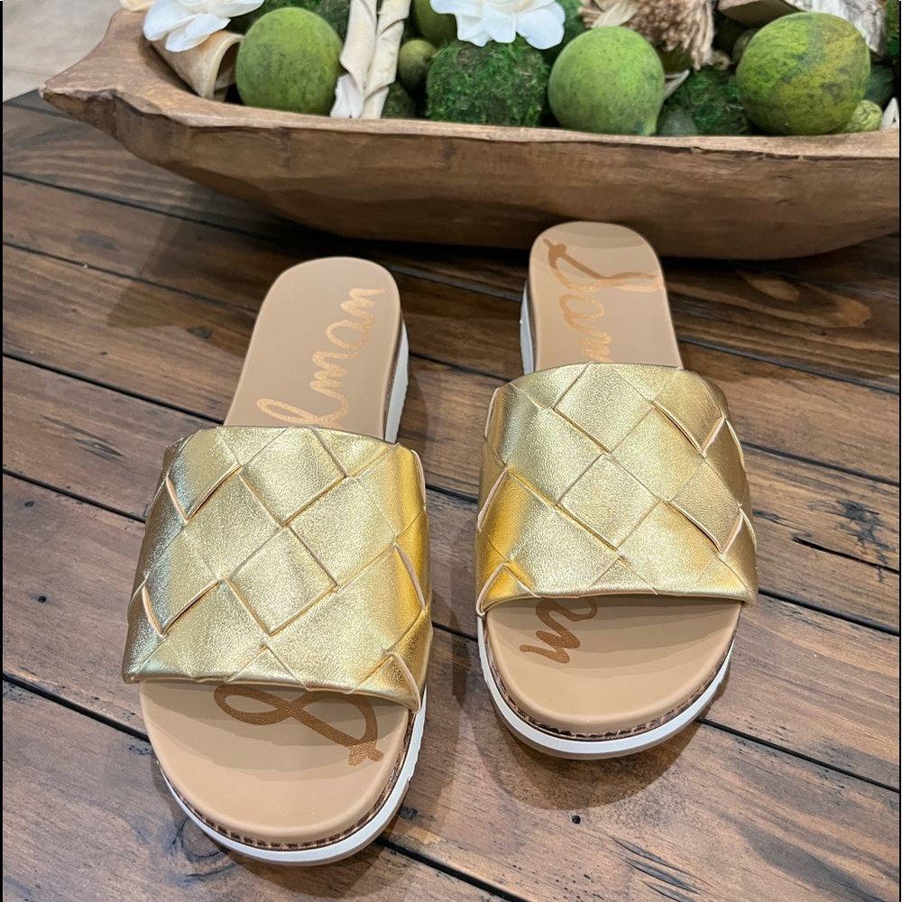 Sam Edelman Adaley Woven Slide Sandal Gold 9